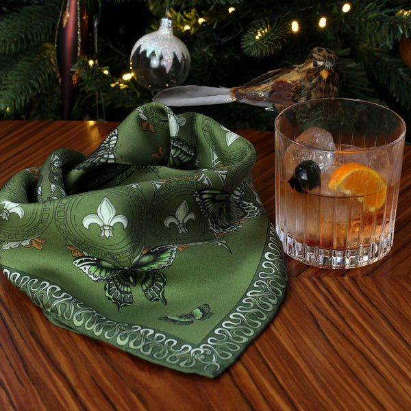 A Tequila Old Fashioned for the Queen Stag Beetle green pocket square