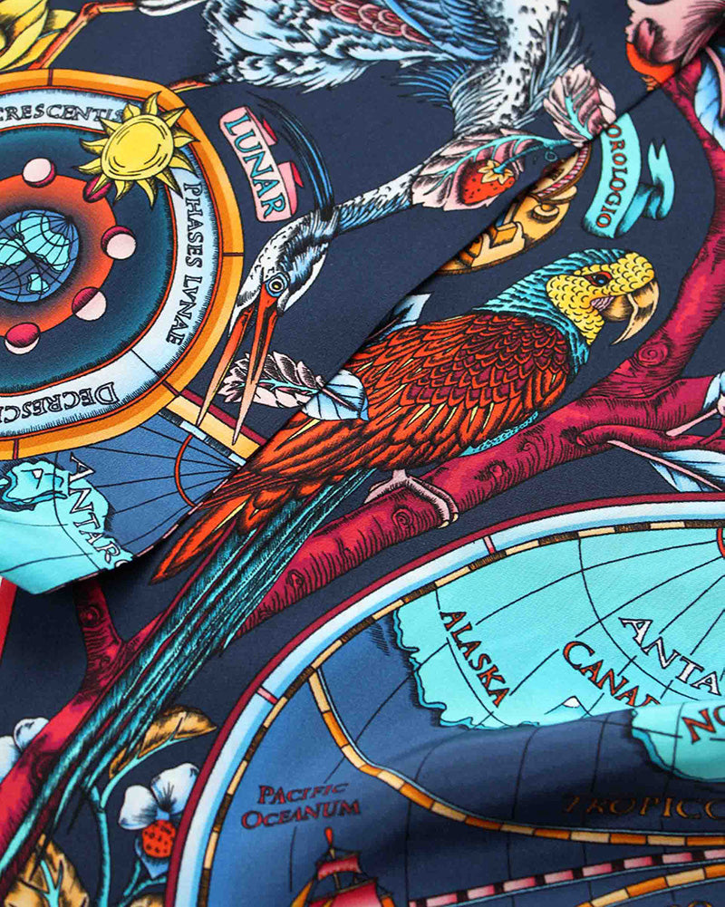 Silk Skinny Scarf Hand Drawn Details 