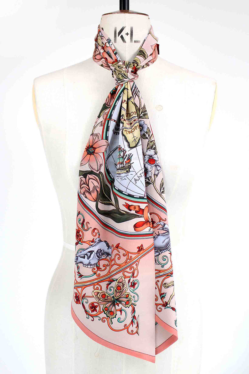 Luxury hand drawn silk skinny scarf 