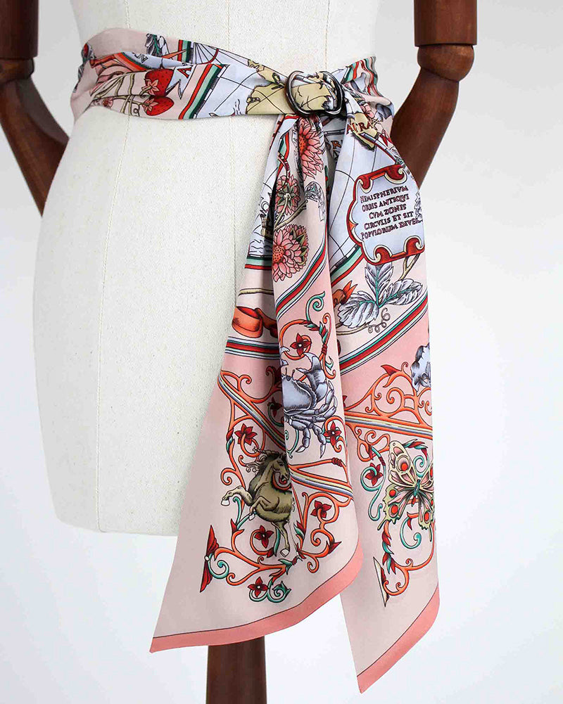 Silk Skinny scarf worn as a belt 