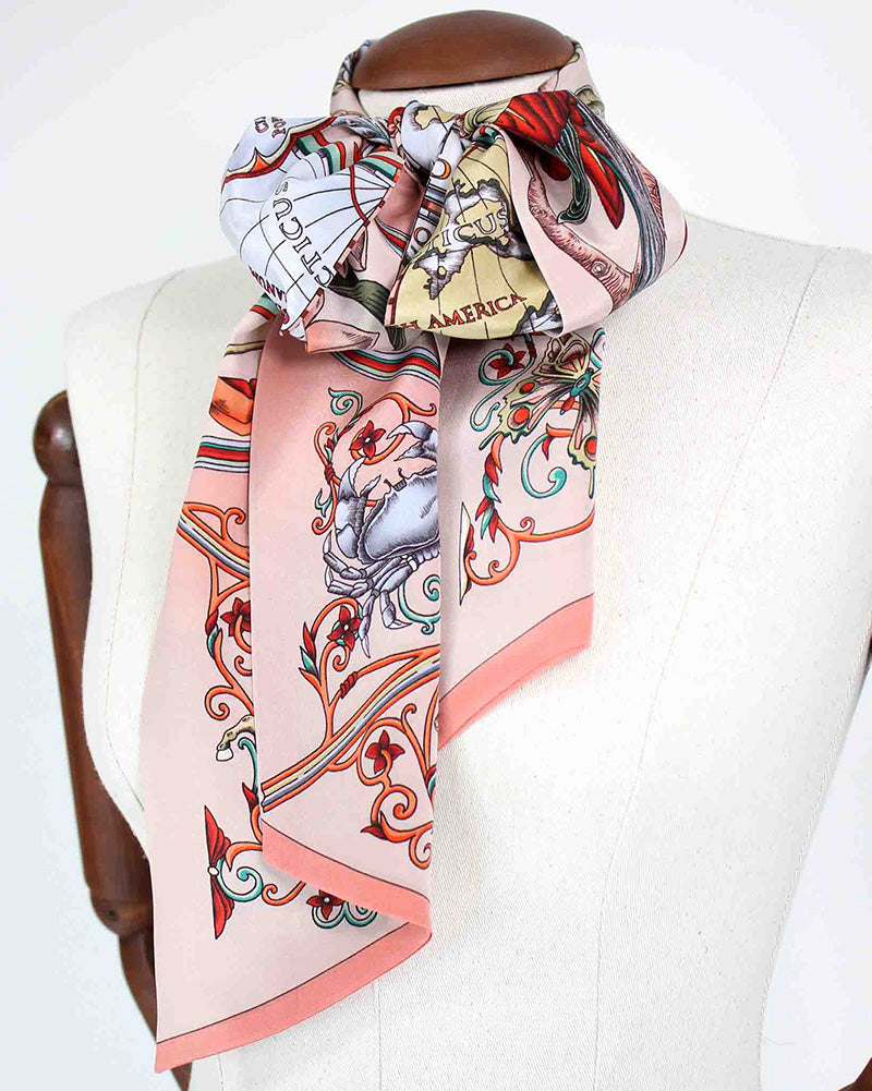 Pink Silk Skinny Scarf Bow Tie 
