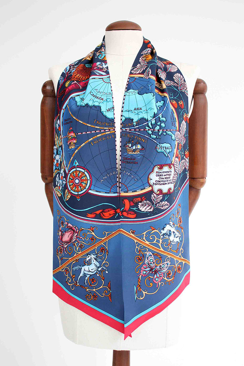 Draped Silk Globe Skinny Scarf 