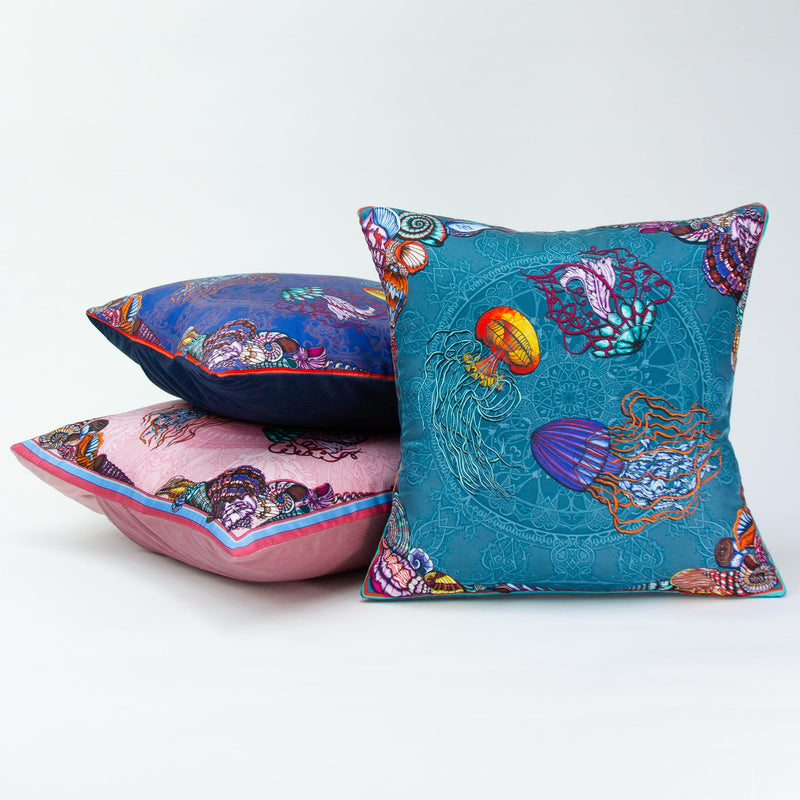 Dancing Jellyfish Turqiouse Cushion