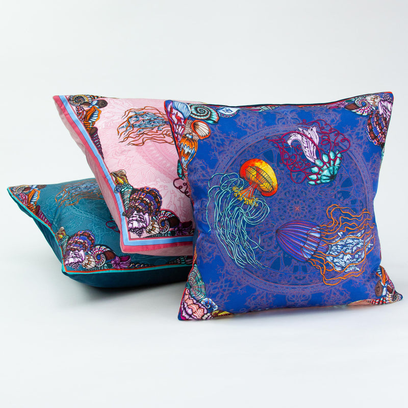 Dancing Jellyfish Blue Cushion