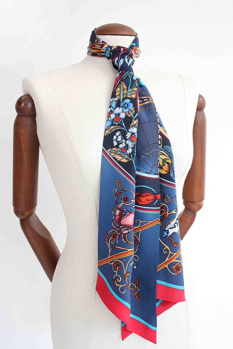 Draped Blue Skinny Scarf 