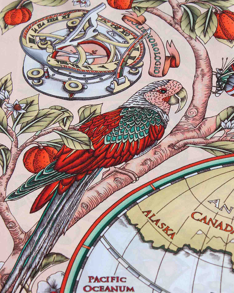 Drawing Details on Pink Silk Skinny Scarf 